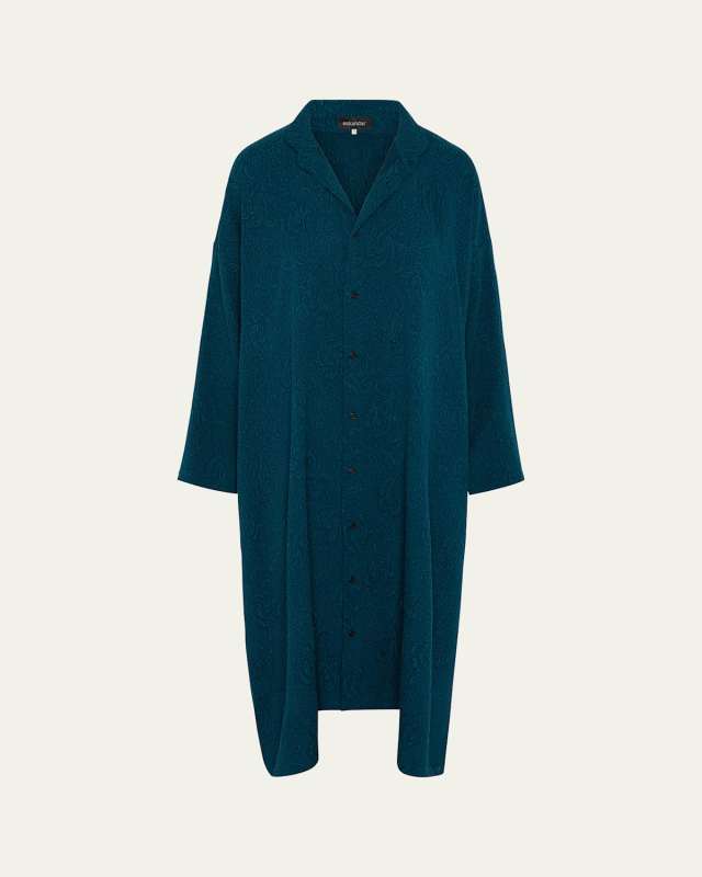 Damask Cloque Wide A-Line Double-Stand Collar Shirtdress
